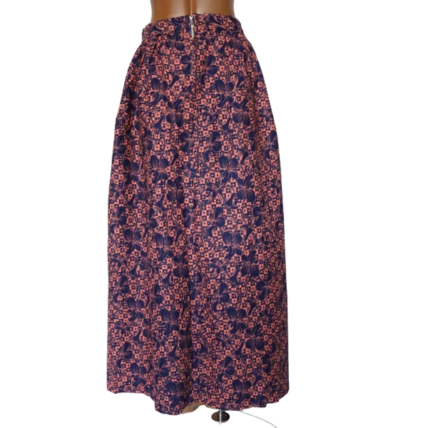 Women's Long/Maxi skirt in blue and coral abstract design fabric  - Waist 28 inches (UK Size 10)