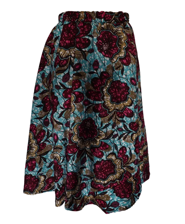 hofr_krtf_1 Women's long skirt in floral burgundy and turquoise design - One Size (UK 4 to 14)