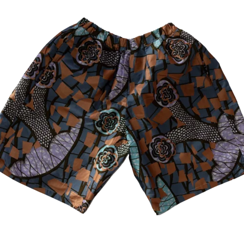 Women’s Shorts Gold/Lilac/Turquoise Abstract Design - One Size (UK size 6 to 16)