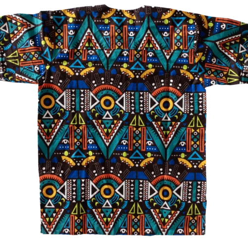 Multicoloured Collarless Geometric Men's Short Sleeve Shirt - chest 44