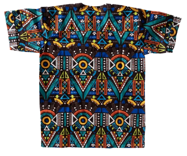 hofr_tbmg_1 Multicoloured Collarless Geometric Men's Short Sleeve Shirt - chest 44