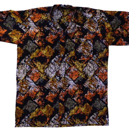 Men's Short Sleeved Autumn Coloured Abstract Design Shirt - 44 inch chest