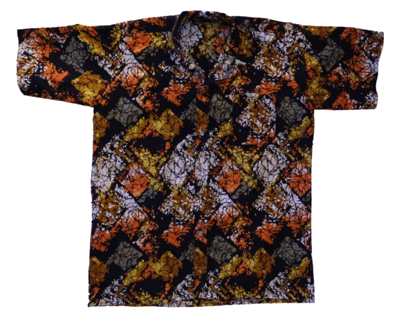 Men's Short Sleeved Autumn Coloured Abstract Design Shirt - 44 inch chest