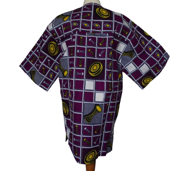 Men's Collarless Purple/Yellow Geometric Short Sleeve Shirt - 44 inch chest