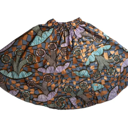 Women's mid-length skirt - One Size (UK 6 to 16) - abstract gold/turquoise/violet design