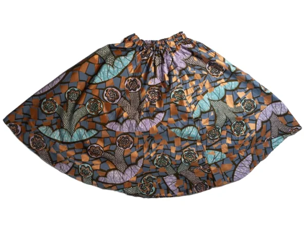 Women's mid-length skirt - One Size (UK 6 to 16) - abstract gold/turquoise/violet design