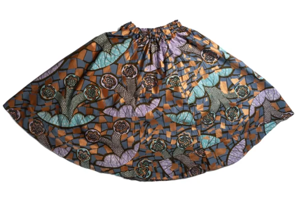 Women's mid-length skirt - One Size (UK 6 to 16) - abstract gold/turquoise/violet design