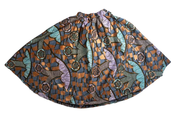 Women's mid-length skirt - One Size (UK 6 to 16) - abstract gold/turquoise/violet design