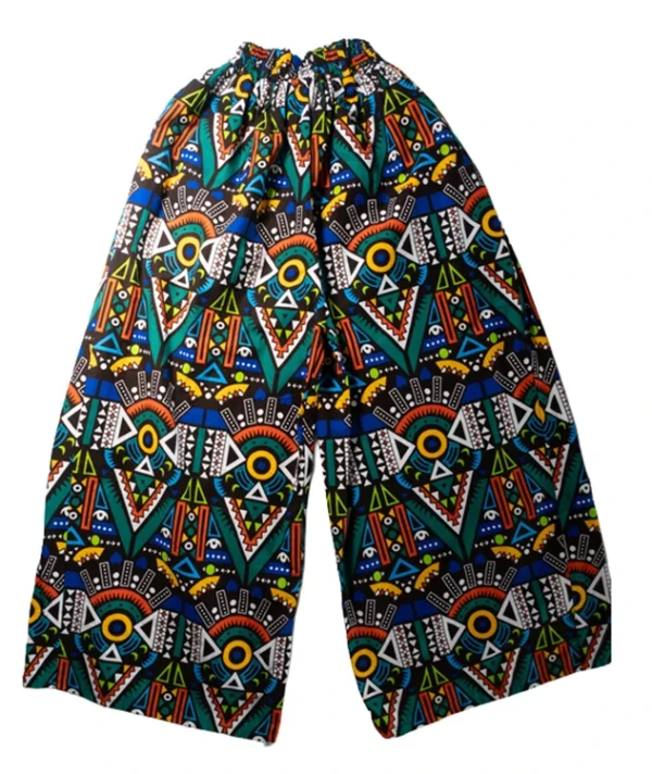 Women's Big Flare pants in multicoloured geometric 100% Ankara cotton design - One Size (UK 6 to 16)