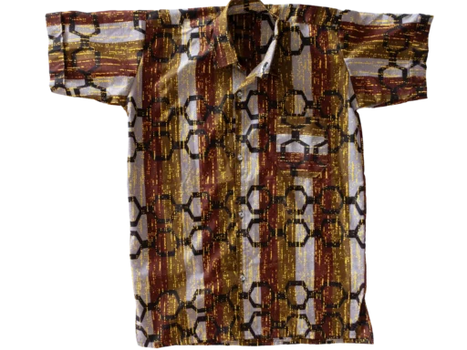 Men's Short Sleeved Geometric Natural Coloured Design Shirt - 44 inch chest