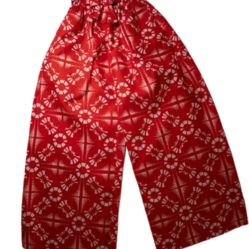 Women's Big Flare pants in red and white geometric 100% Ankara cotton design - One Size (UK 6 to 16)