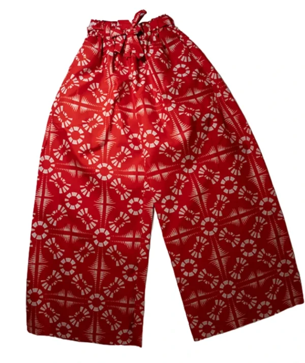 Women's Big Flare pants in red and white geometric 100% Ankara cotton design - One Size (UK 6 to 16)