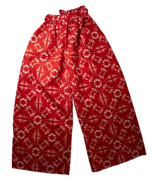 Women's Big Flare pants in red and white geometric 100% Ankara cotton design - One Size (UK 6 to 16)