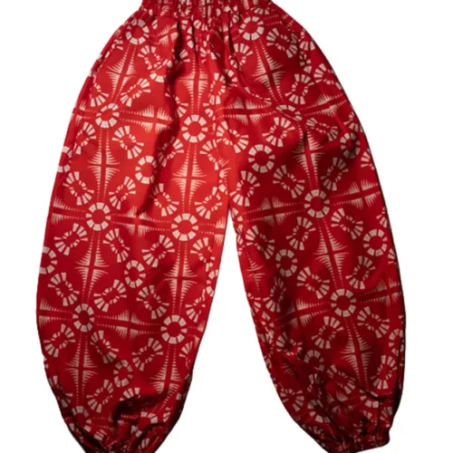 Women's Harem pants in red and white geometric 100% Ankara cotton design - One Size (UK 6 to 16)