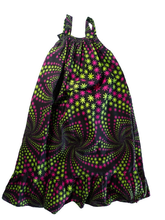 Women's Strap Dress - Unique green/pink on black design - One Size (UK size 6 to 16)